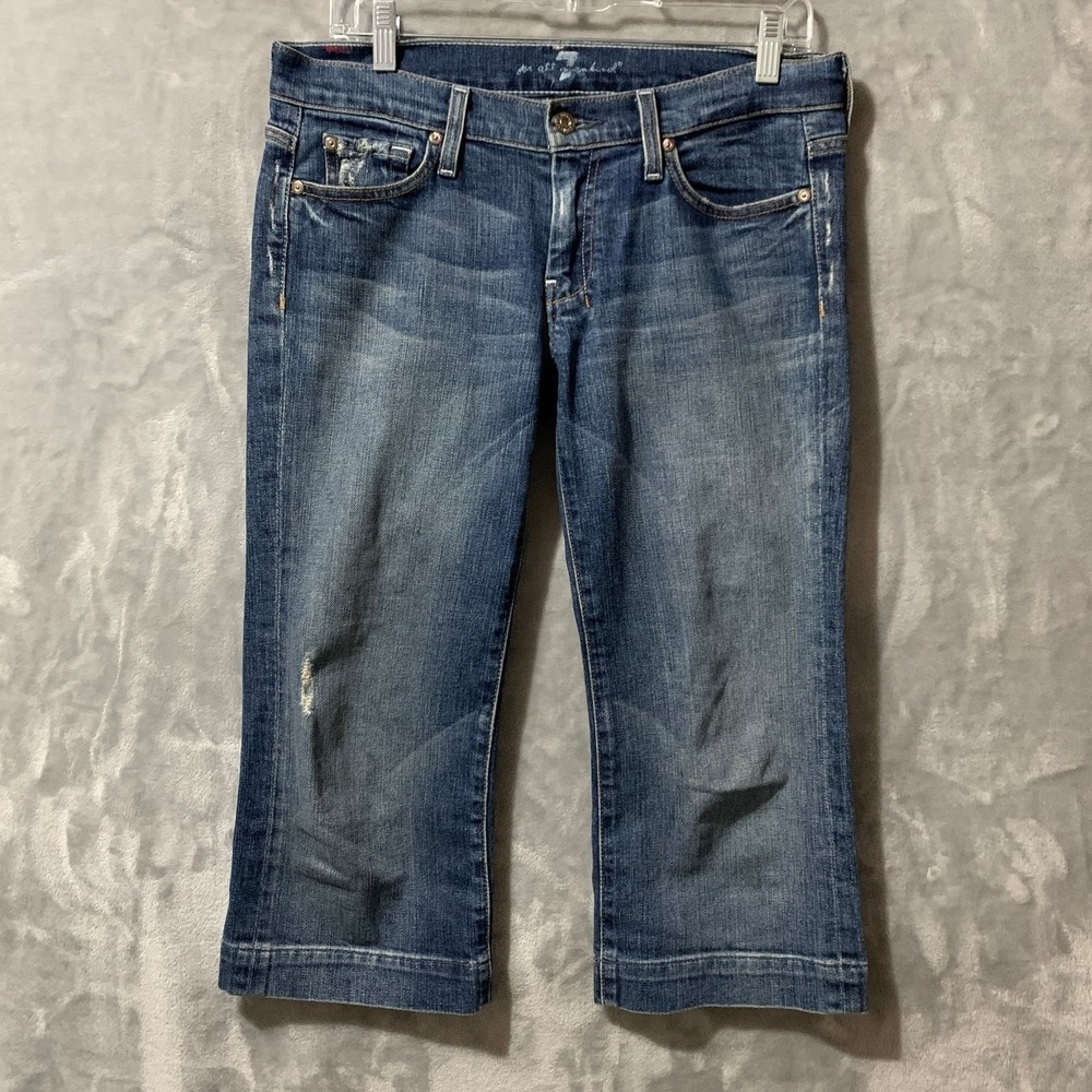7 For All Mankind Dojo Women's Cropped Capri Jeans Size 27 Distressed Stretch - Picture 2 of 15